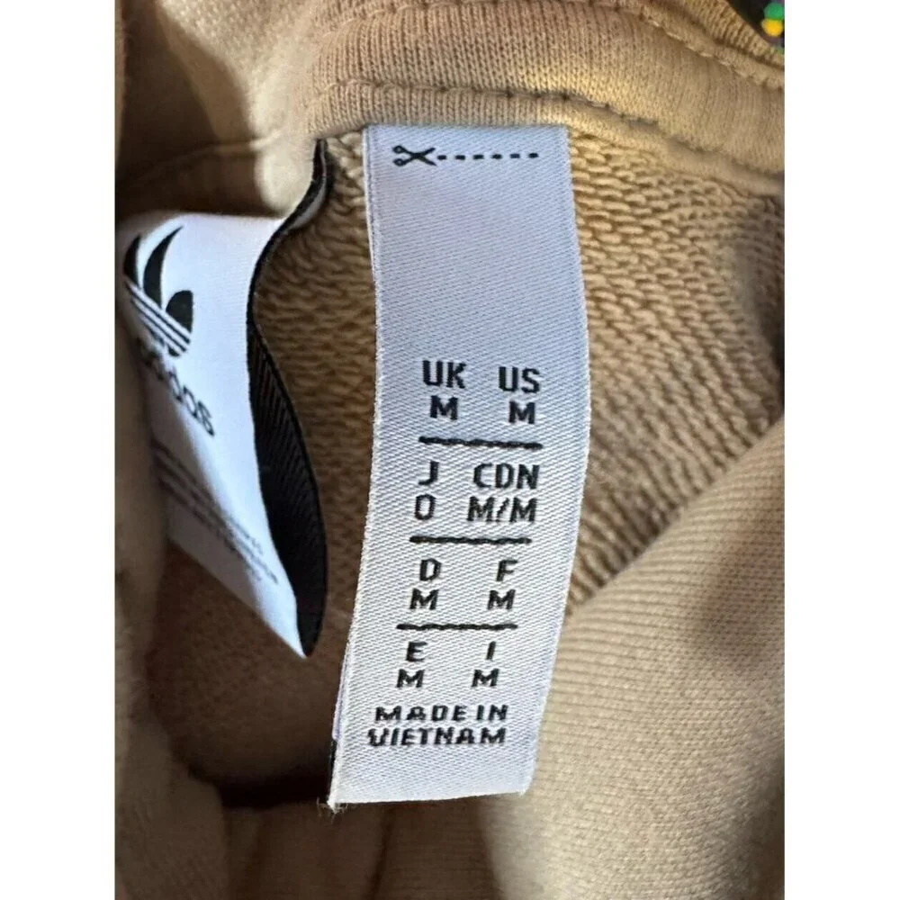 Adidas Men's Sz M Blocked Bold Hoodie Beige Pullover Trefoil Logo (HE0075)